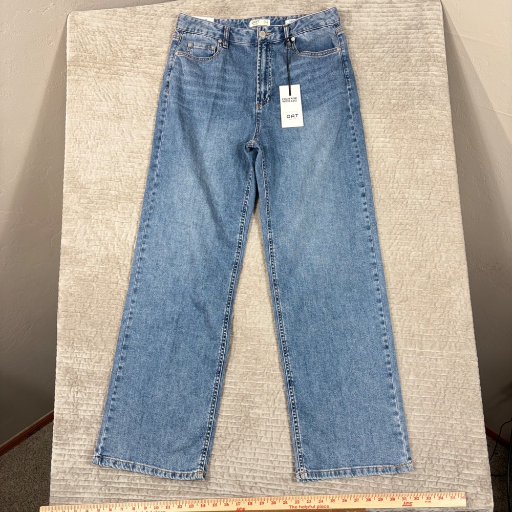 OAT New York High Rise Wide Leg Jeans Cloud Luxe Denim Blue Size 10/30 NWT